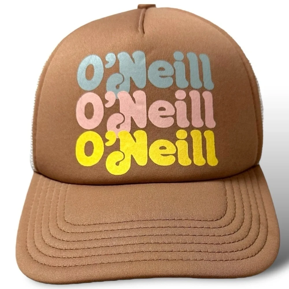 Vintage O’Neill Trucker Hat Brown Beach California Retro Logo Spell Out Surf